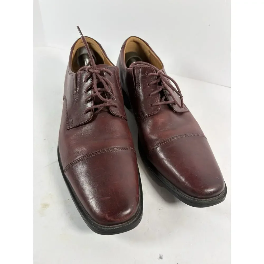 Clarks Tilden Mens 13 M Burgundy Leather Cap Toe Oxford Dress Shoes 26136387